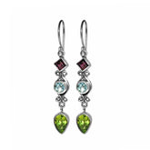 NKE-1103-CO1 Sterling Silver Earring With Garnet, Blue Topaz, Peridot Jewelry Bali Designs Inc